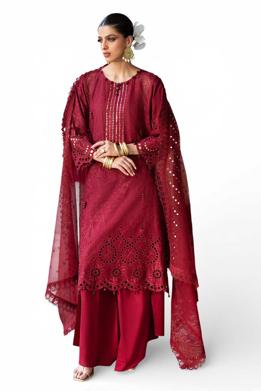 3 Piece Schiffli Embroidered