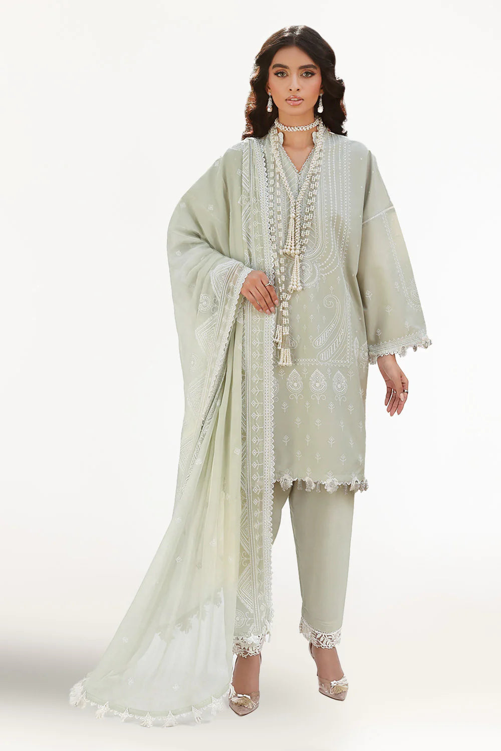 Ideas - 3 Piece Embroidered Lawn Suit with Embroidered Chiffon Dupatta