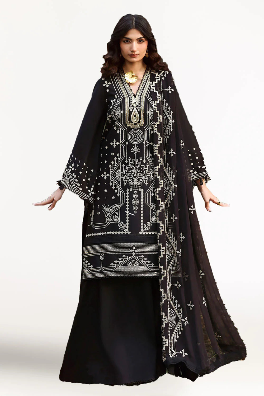 Ideas - 3 Piece Embroidered Lawn Suit with Embroidered Chiffon Dupatta