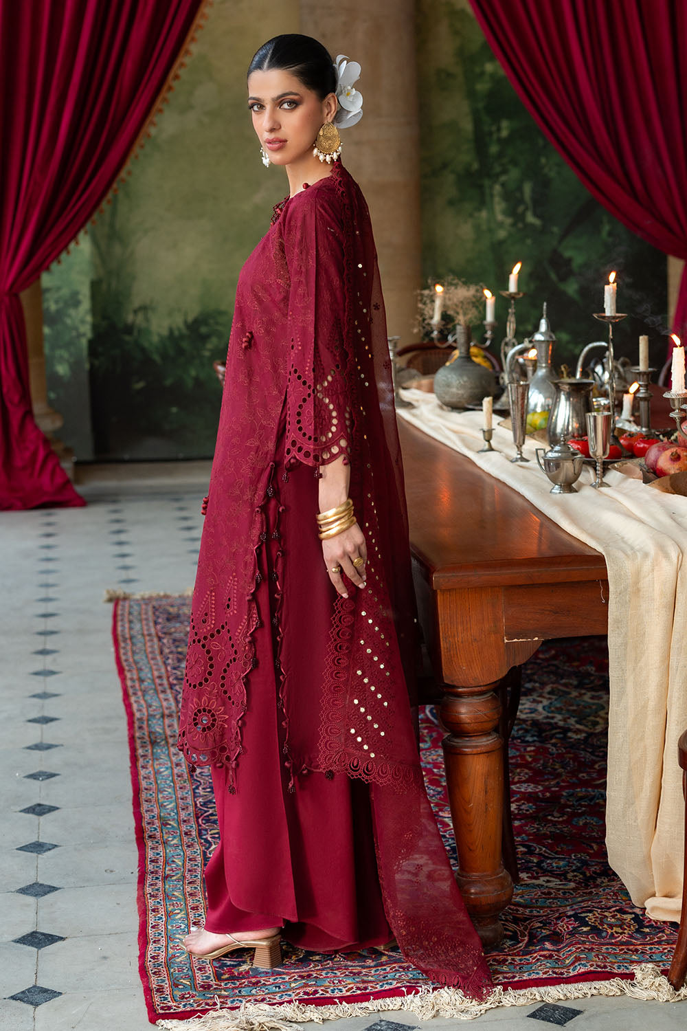 3 Piece Schiffli Embroidered