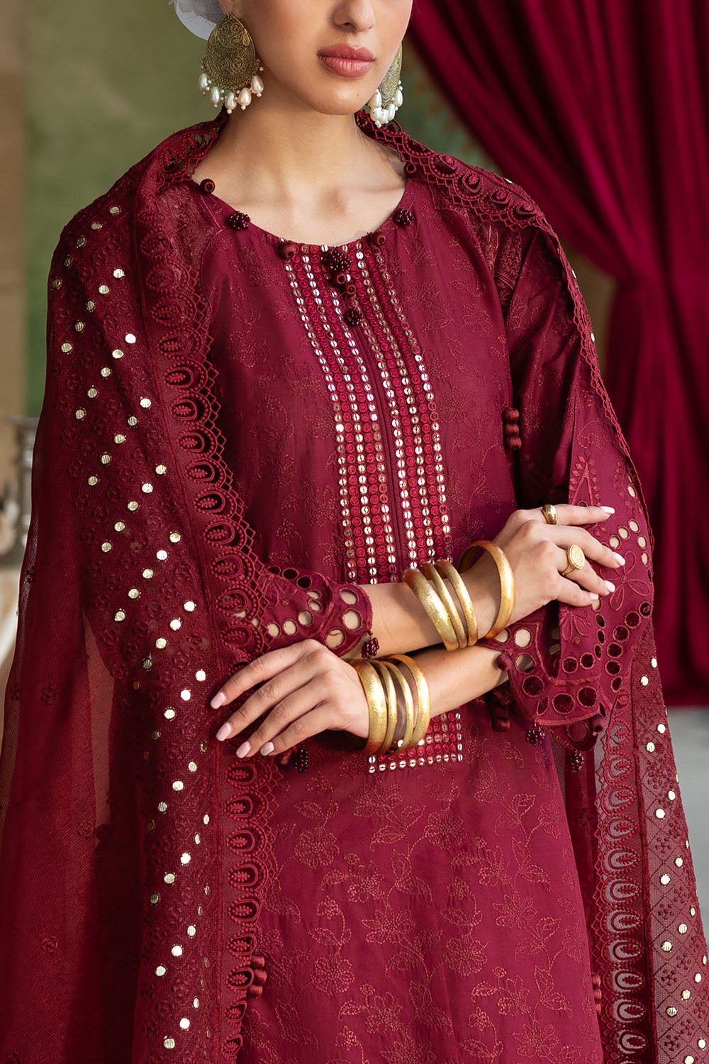 3 Piece Schiffli Embroidered