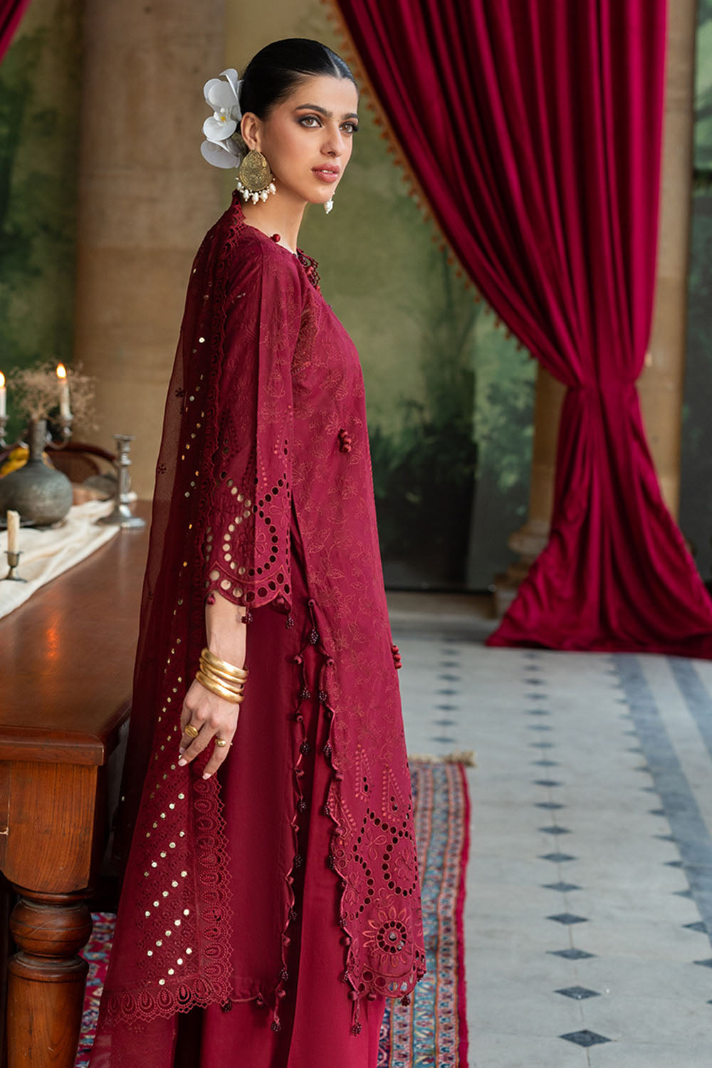 3 Piece Schiffli Embroidered