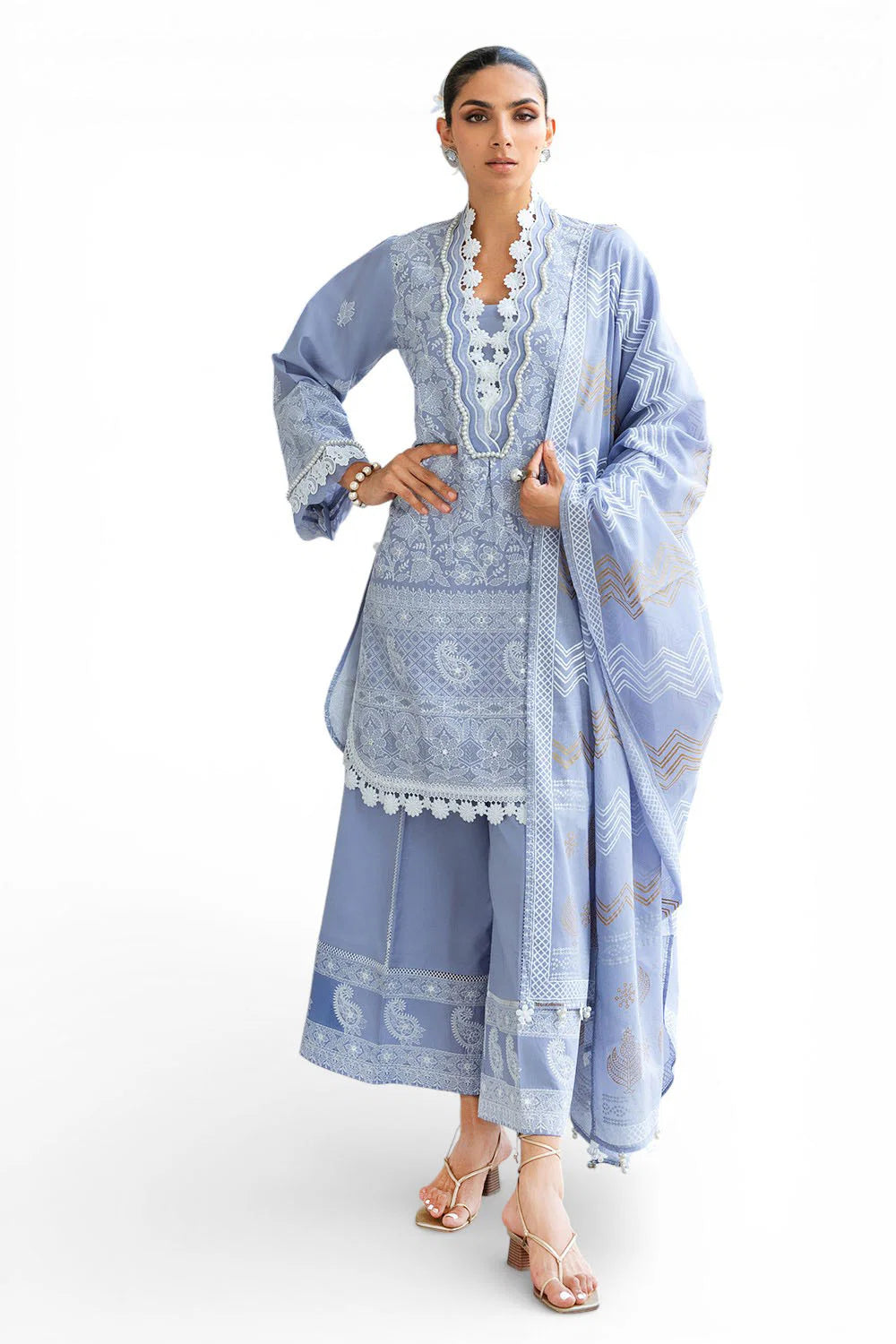 Ideas - 3 Piece Embroidered Lawn Suit with Dupatta
