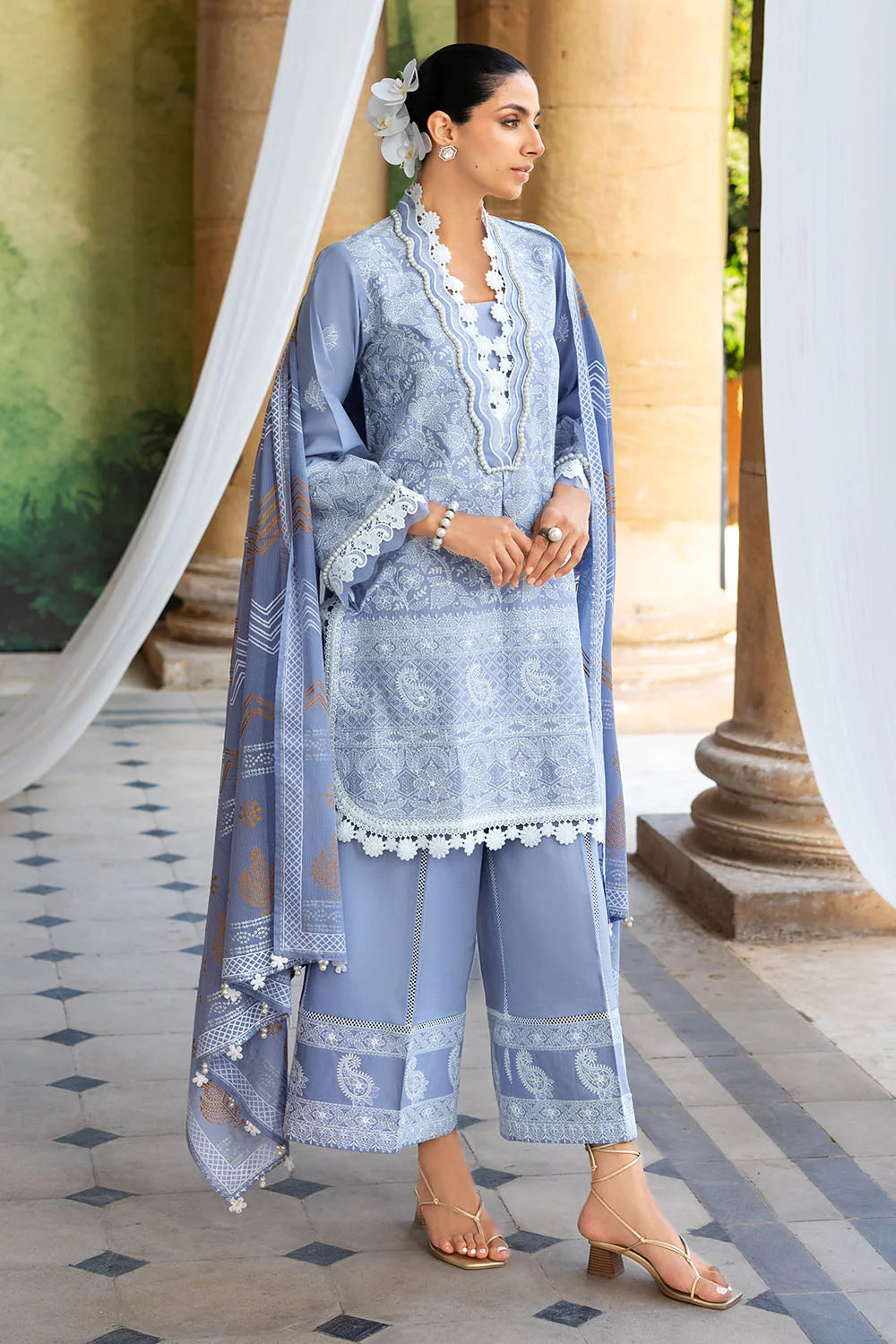 Ideas - 3 Piece Embroidered Lawn Suit with Dupatta