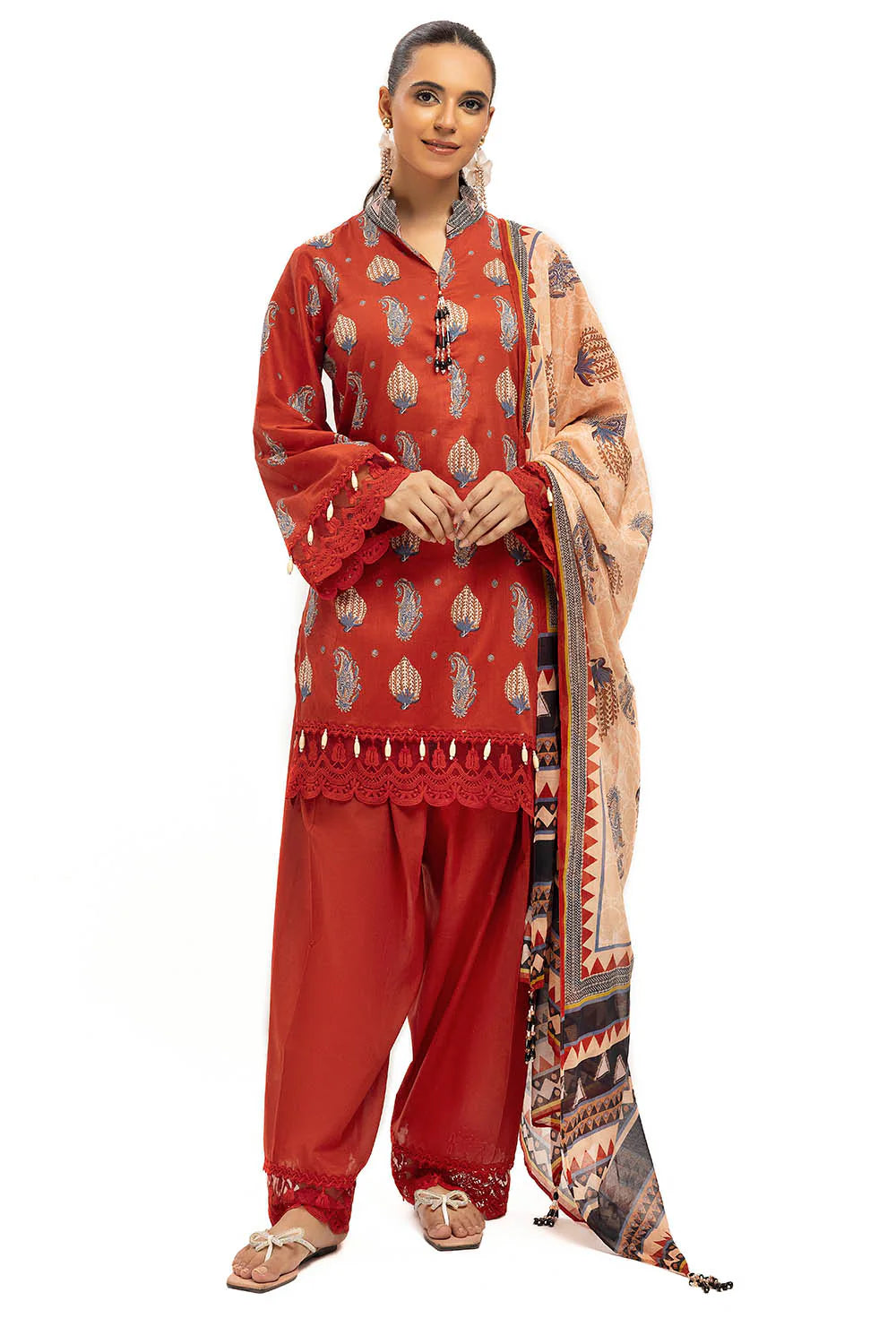 Ideas - 3 Piece Printed Lawn Suit with Dupatta