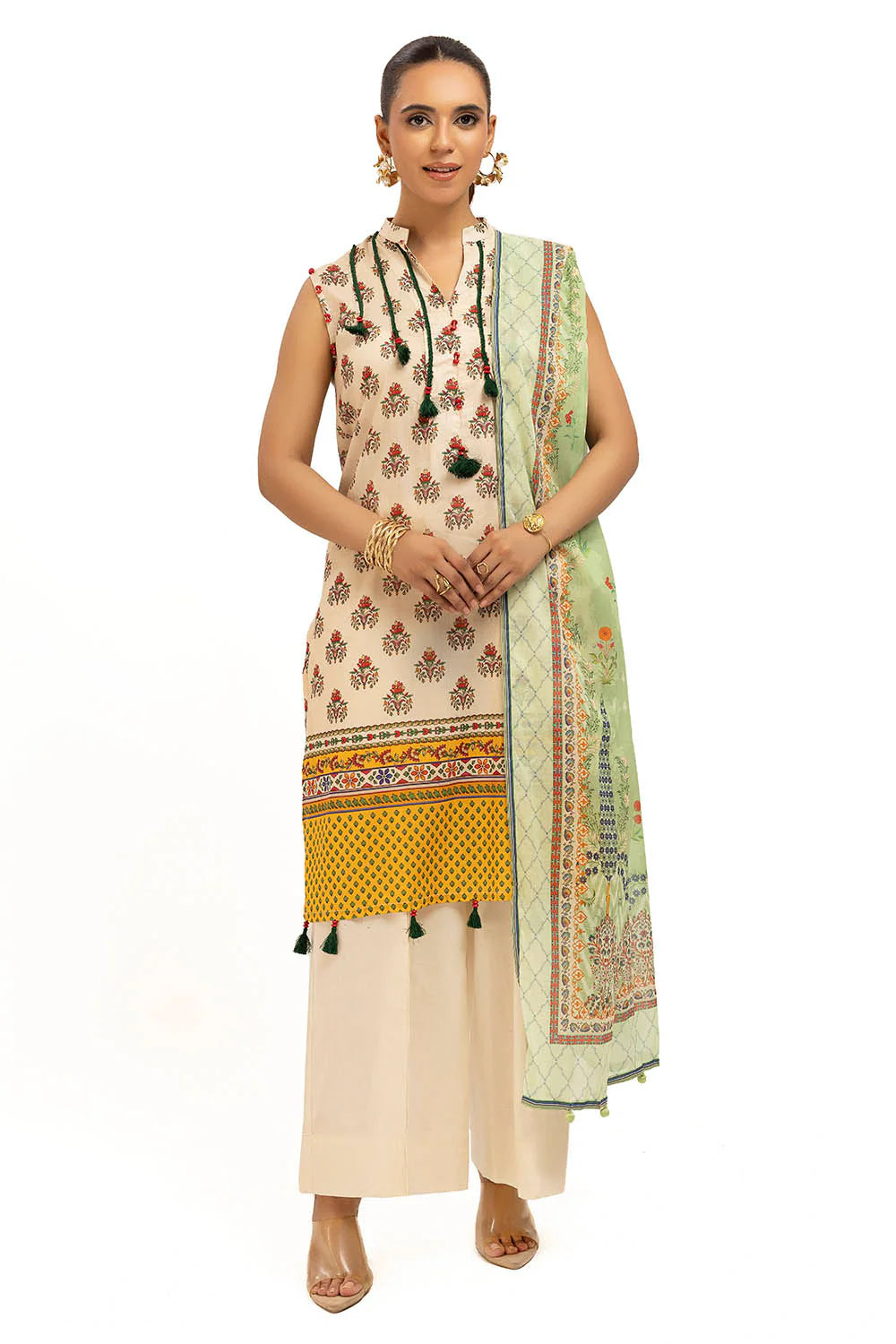 Ideas - 3 Piece Printed Lawn Suit with Dupatta