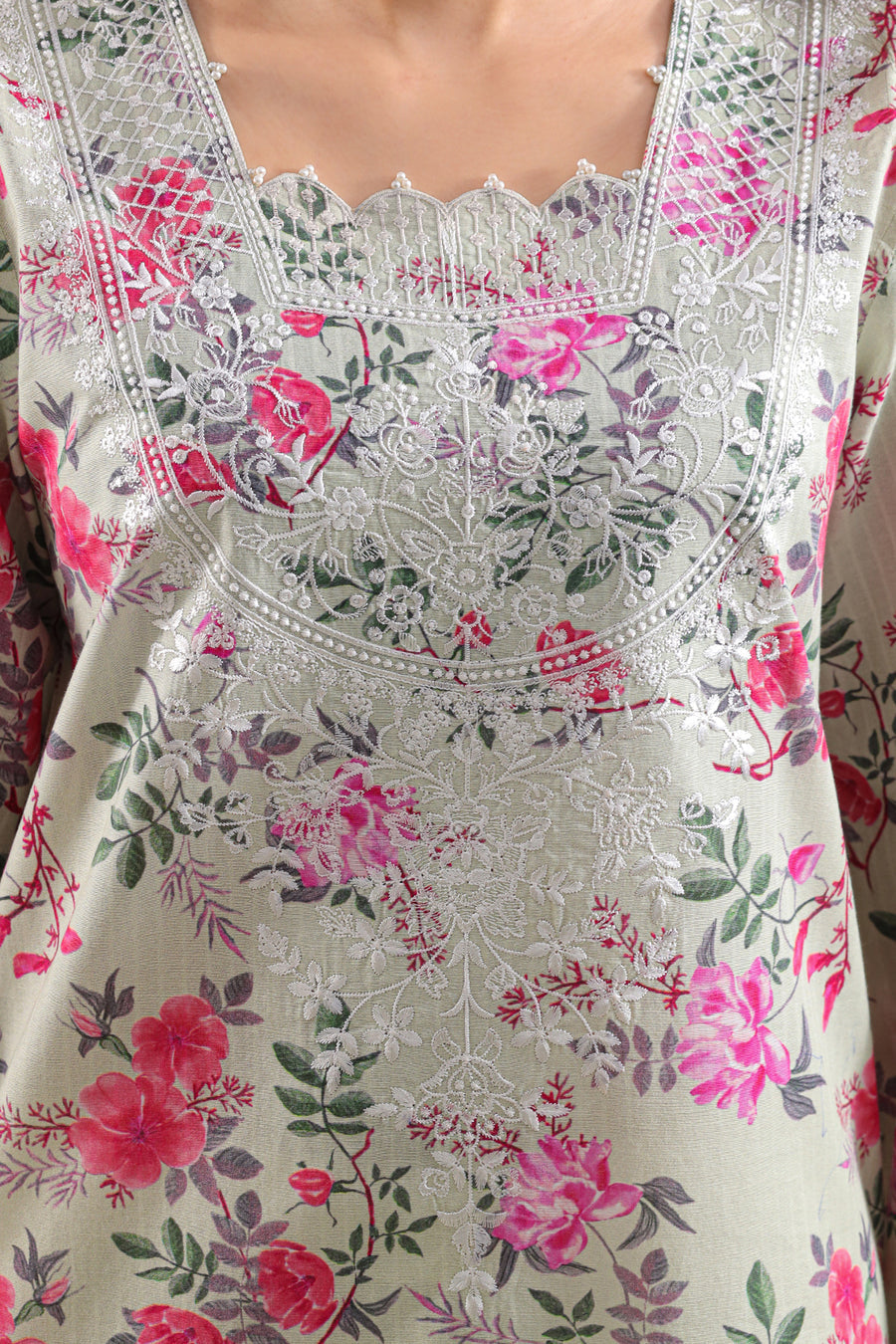 Unstitched Printed Embroidered Strip Lawn 3 Piece