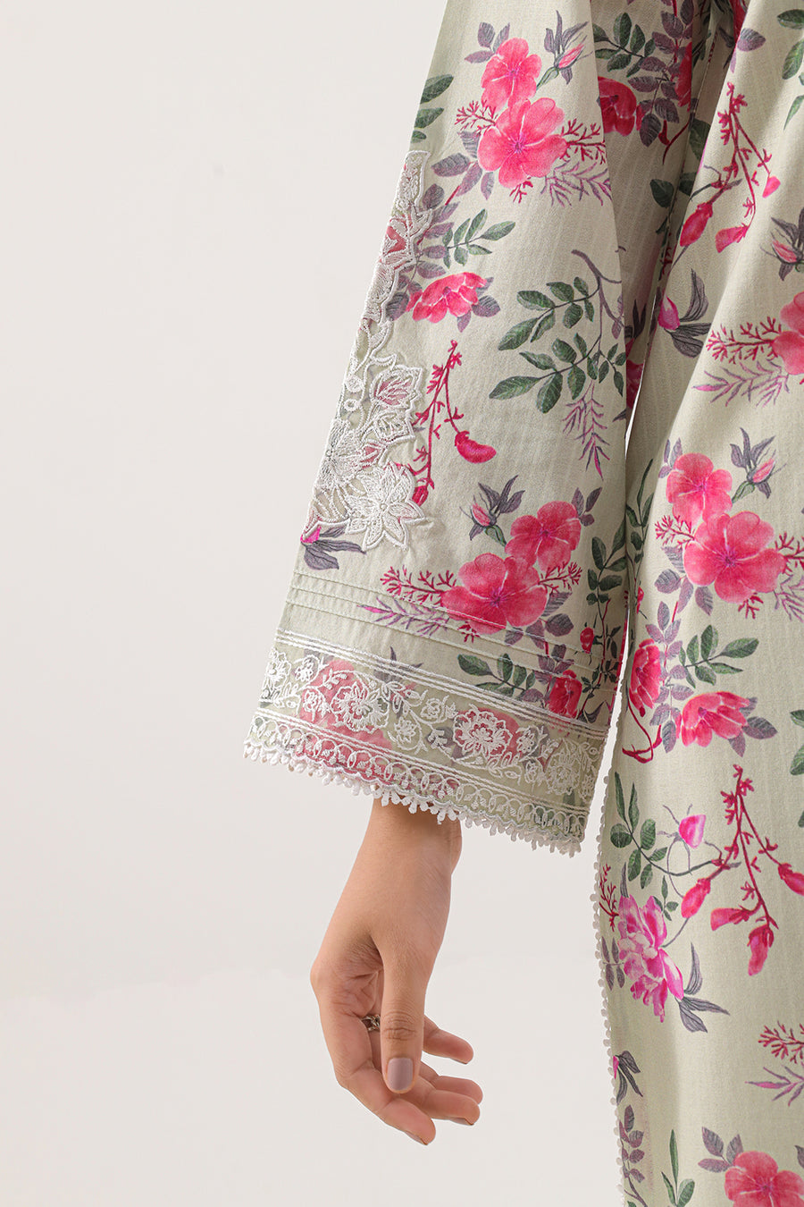 Unstitched Printed Embroidered Strip Lawn 3 Piece